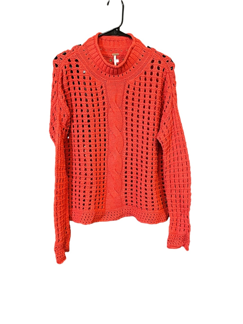Free People Open Knit Cable Sweater Women’s S/P Orange Long Sleeve Boho Cozy